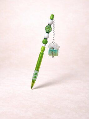 Green Kawaii Mechanical Pencil with Beads & Gift Charm – Includes Extra Lead